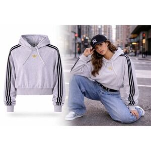 Adidas Originals Cropped Hoodie Sweatshirt | Trefoil Logo | 3-Stripe | Women's M